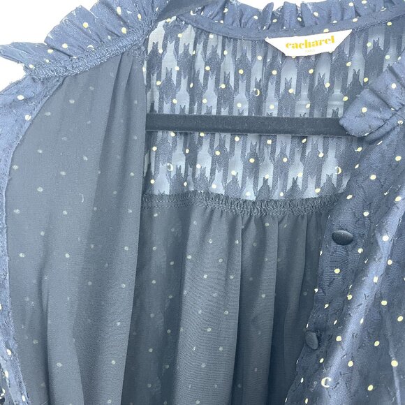 Vintage Cacharel Paris Polka Dot Midi Dress – Size 90 (M), Black with Ivory Dots - Picture 11 of 15